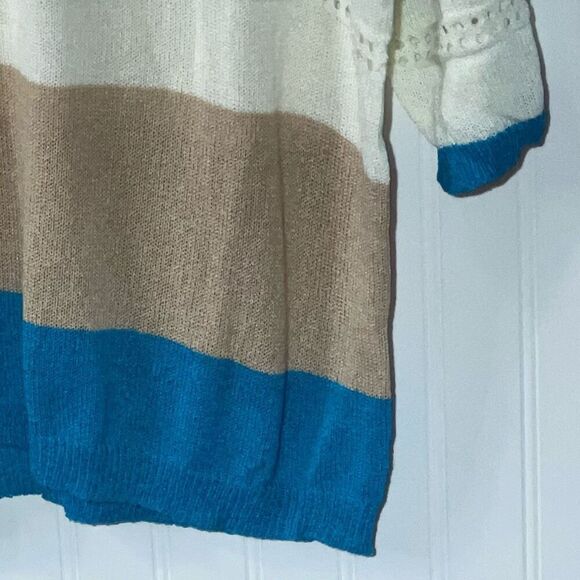 Striped Sweater Womens Large Blue And White Cottage Core Loose Casual Knit Top - Picture 5 of 12